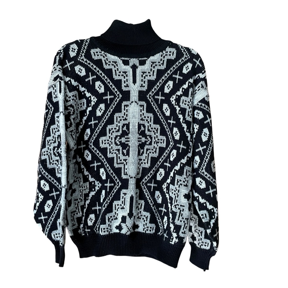 Vintage Black & Silver Geometric Turtleneck Sweater